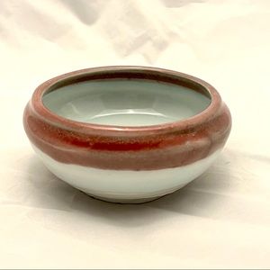 Hand Sculpted Pottery Bowl Ceramic Red And White Glaze Signed By Artist, EUC